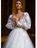 Ivory Embroidered Lace Tulle Wedding Dress With Detachable Sleeves